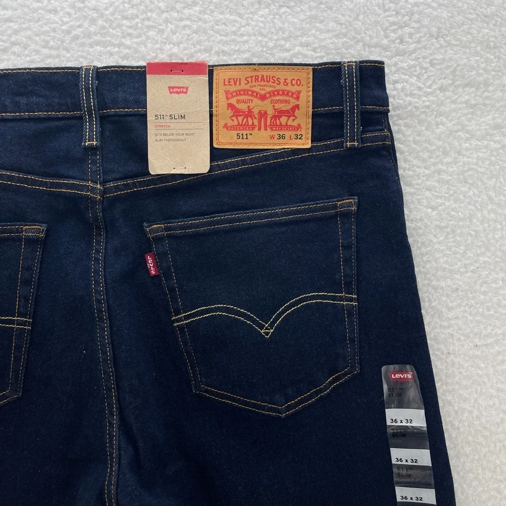 Levis 511 Jeans Mens 36x32 Blue Slim Fit Dark Wash Stretch Denim Grunge Preppy